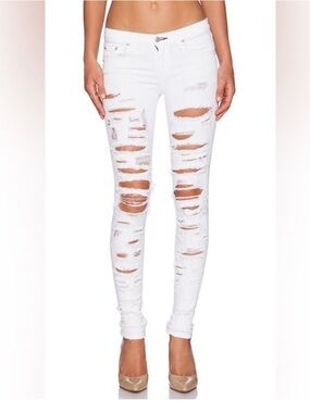 rag & bone White Thrash Distressed Skinny Jeans 23 Streetwear Edgy Made in USA